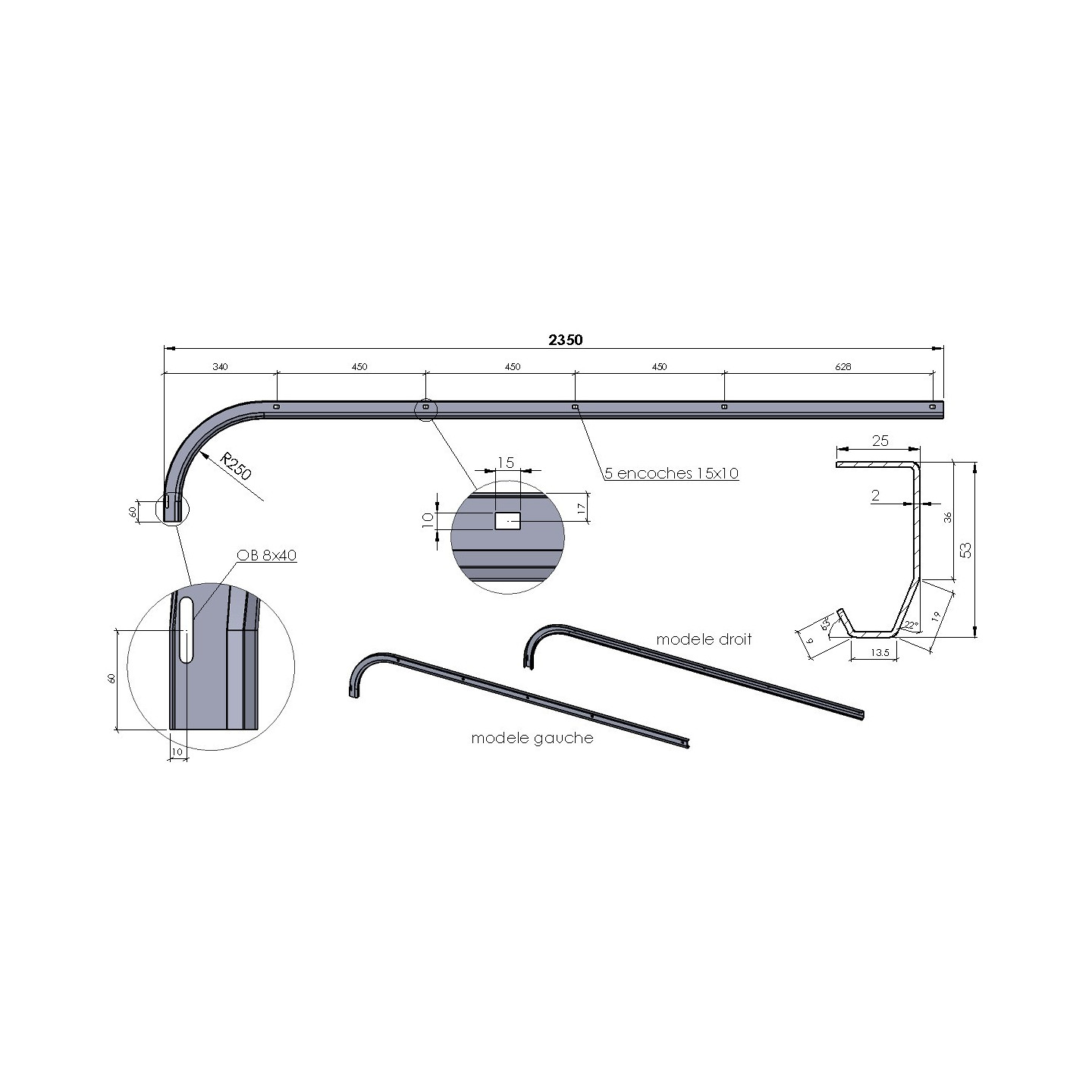 MonoRails Horizontaux Sectionnelle Porte Hauteur 2000-2125 L2630
