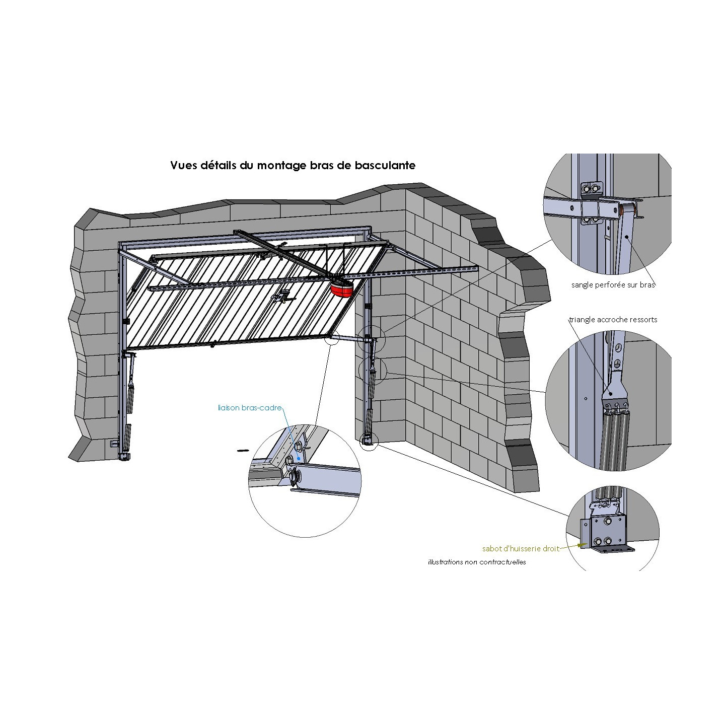 Schéma de montage bras de porte basculante