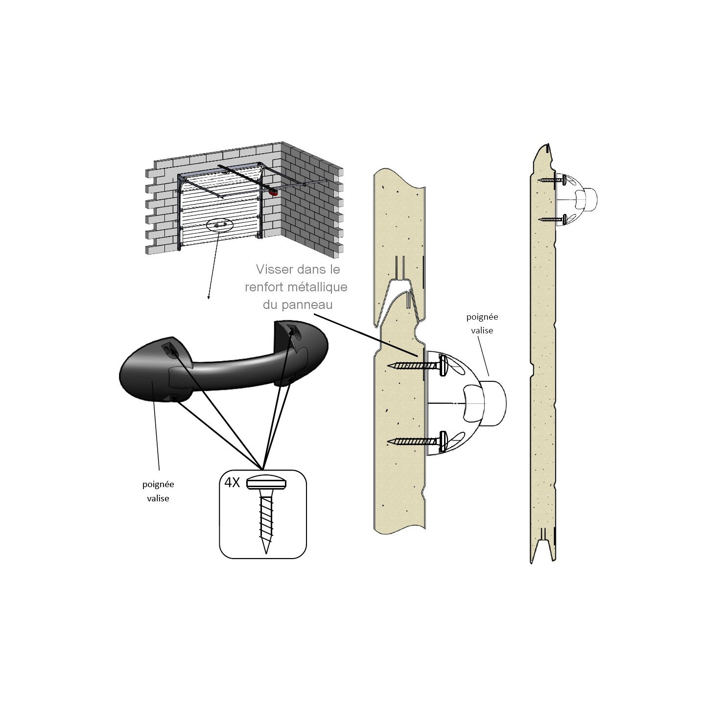Montage poignée pour porte de garage