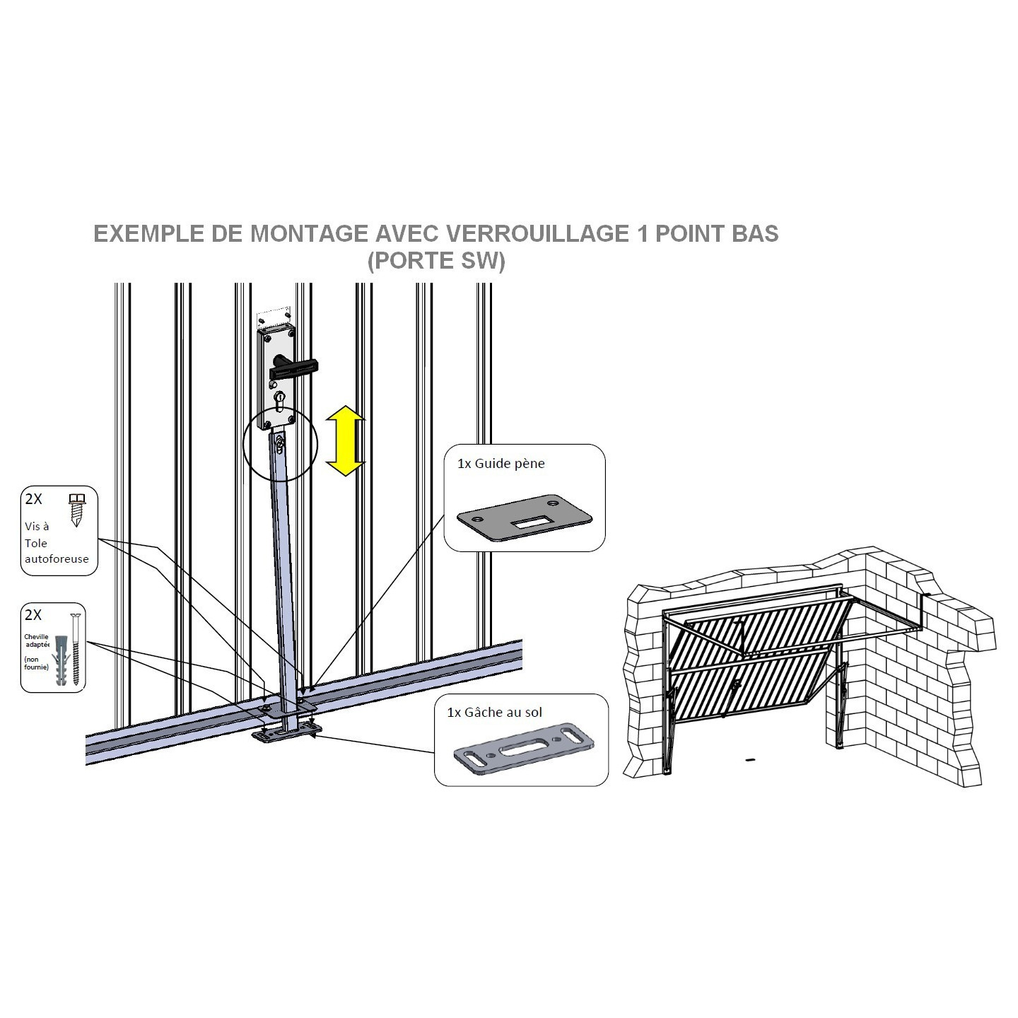 Pêne acier droit verrouillage 1 point