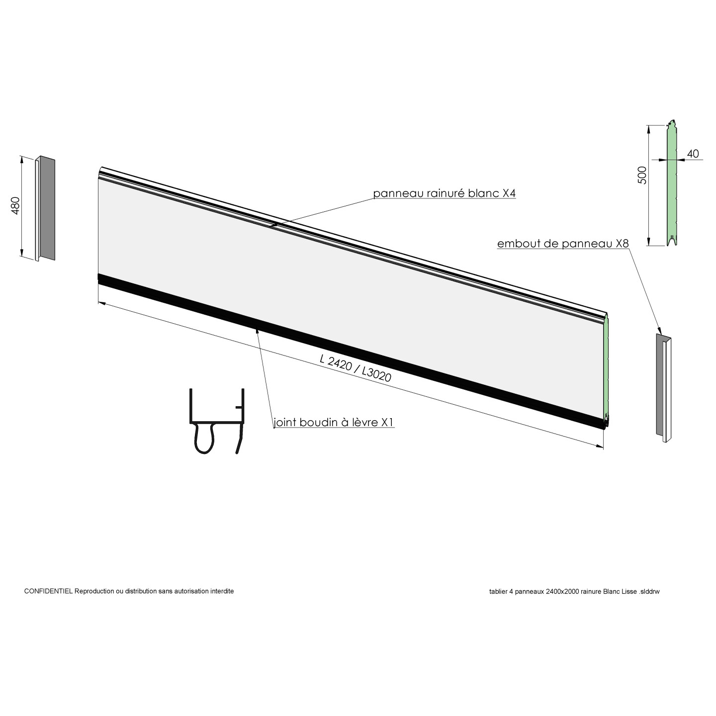 Lot de 4 panneaux POLYGRAIN SANS RAINURE pour remplacement complet du tablier