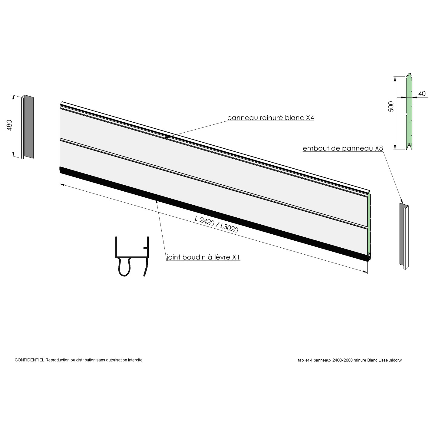 Lot de 4 panneaux RAINURE pour remplacement complet du tablier