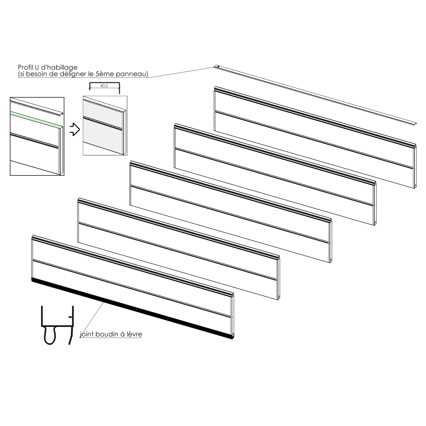 Lot de 5 panneaux WOODGRAIN RAINURE pour remplacement complet du tablier