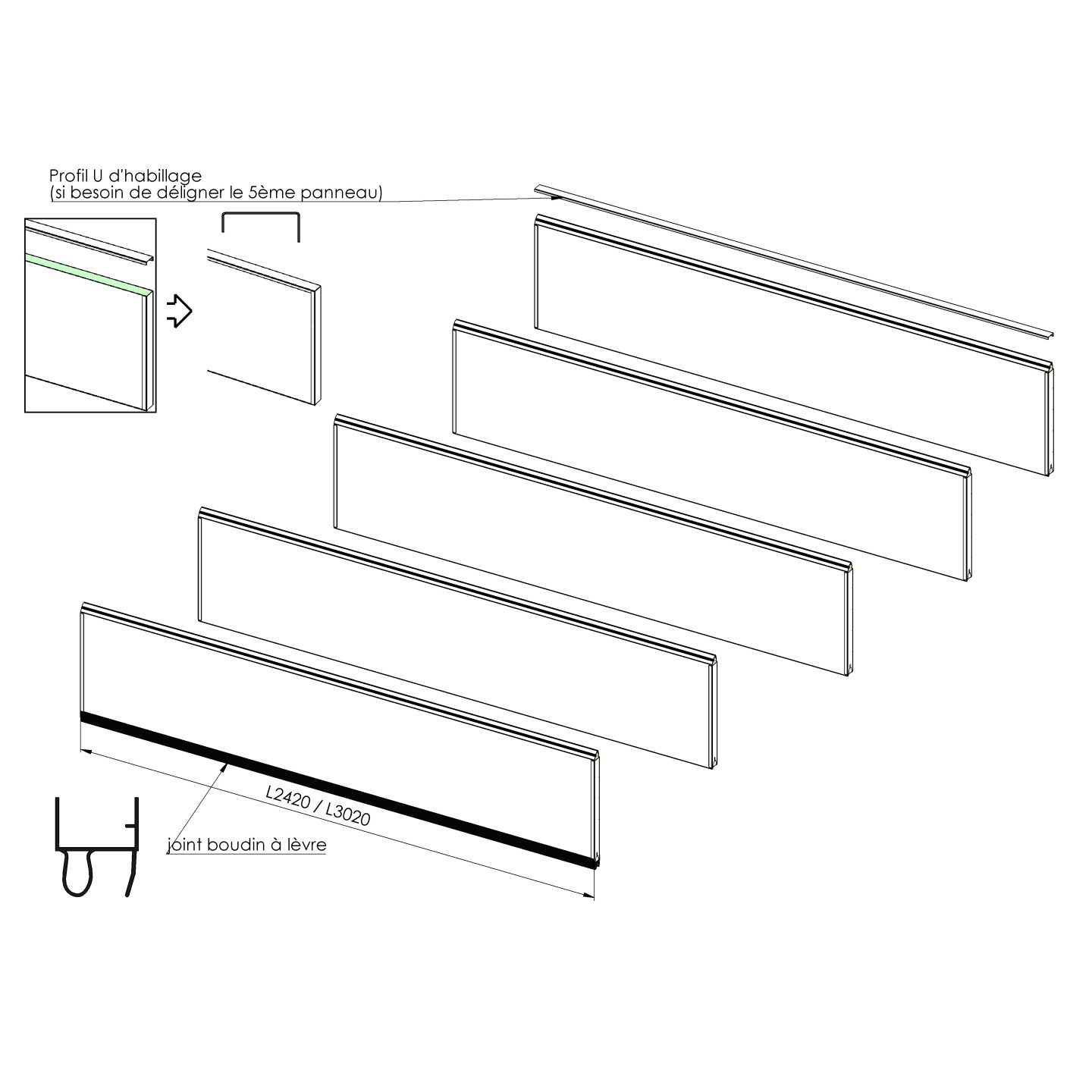 Lot de 5 panneaux POLYGRAIN SANS RAINURE pour remplacement complet du tablier