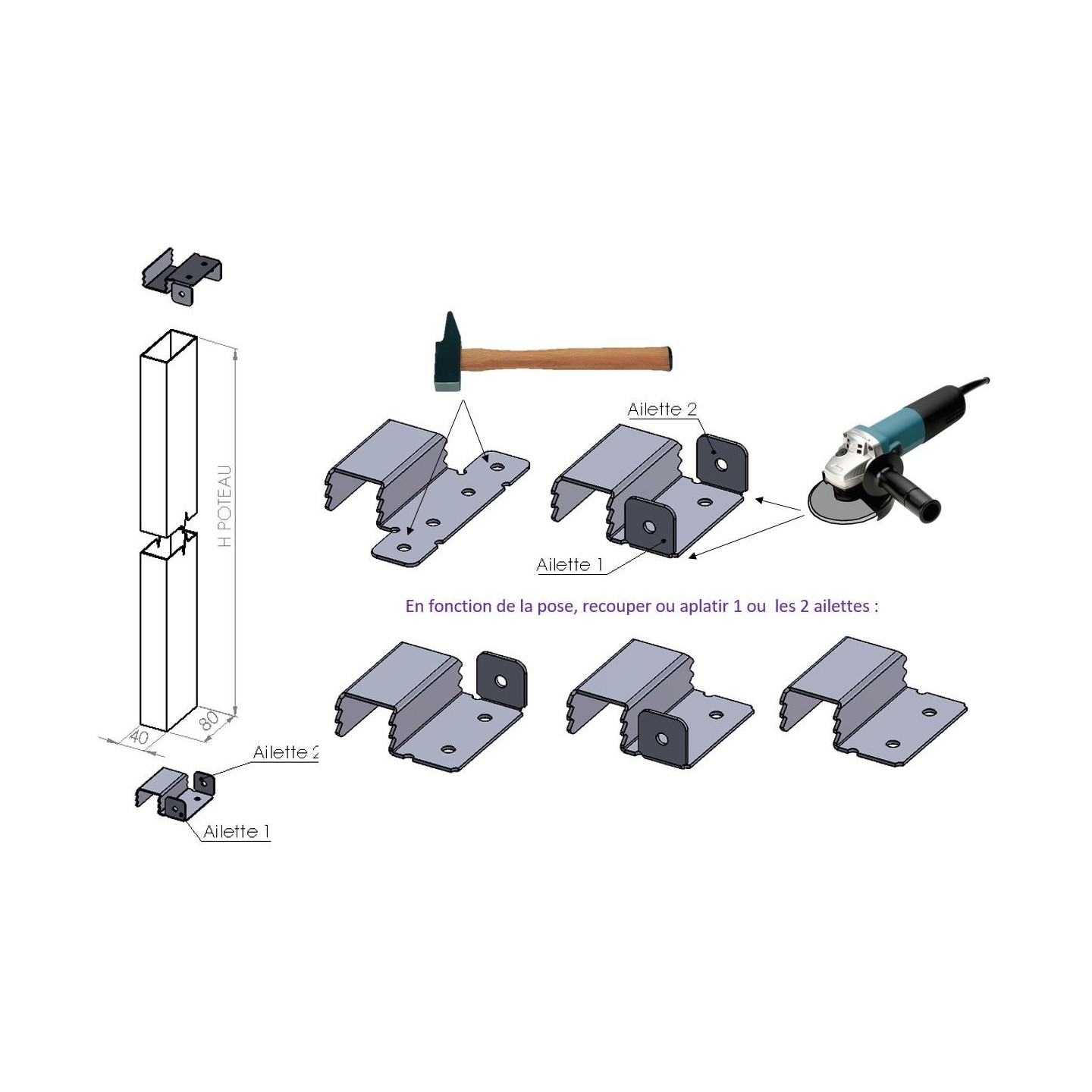 Poteau précadre acier 80x40