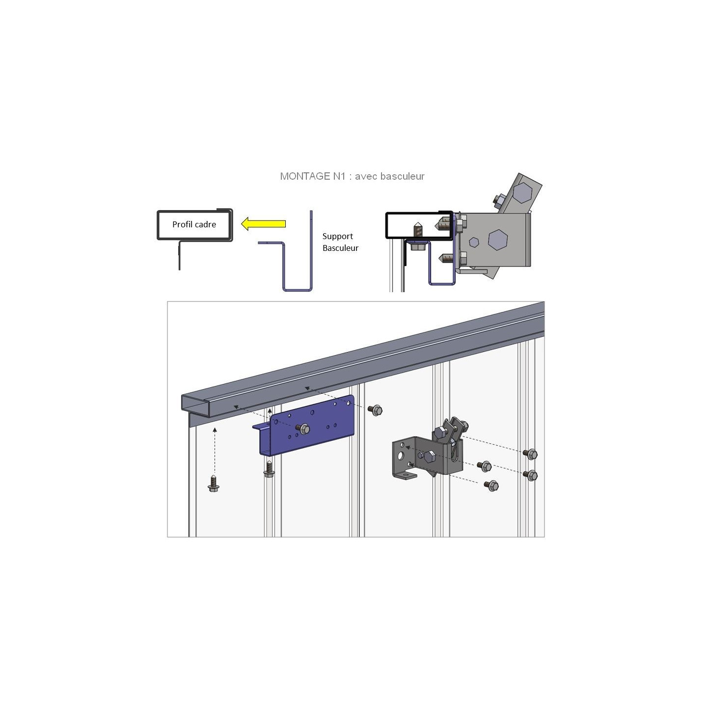 Support basculeur de déverrouillage sur porte métallique / plaque arrimage moteur