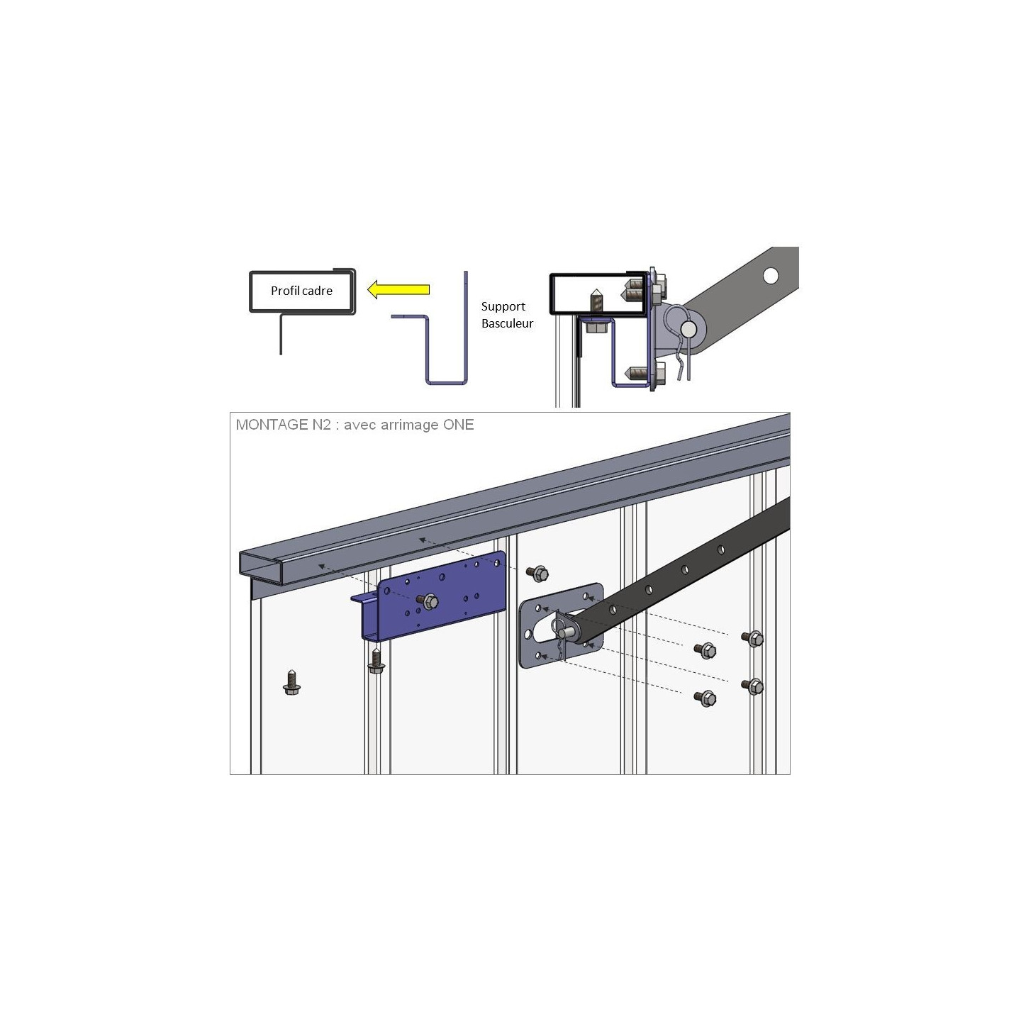 Support basculeur de déverrouillage sur porte métallique / plaque arrimage moteur