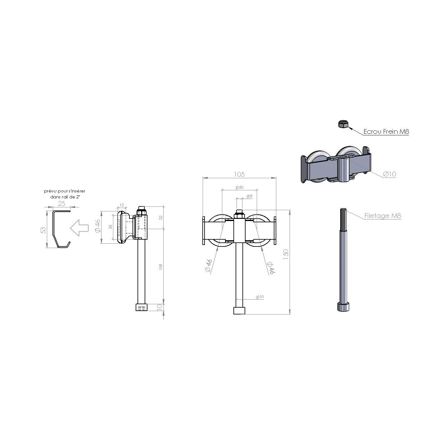 Galets tandem pour porte sectionnelle à deplacement latéral