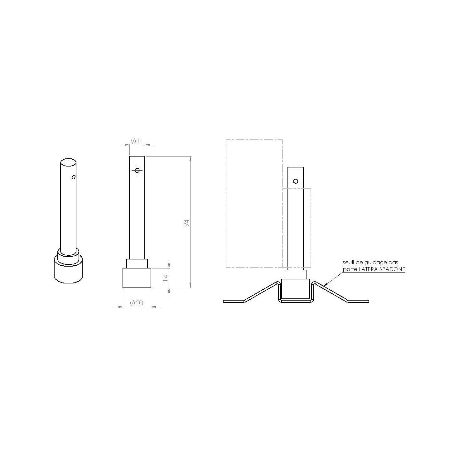 Galet de guidage bas pour porte sectionnelle à deplacement latéral