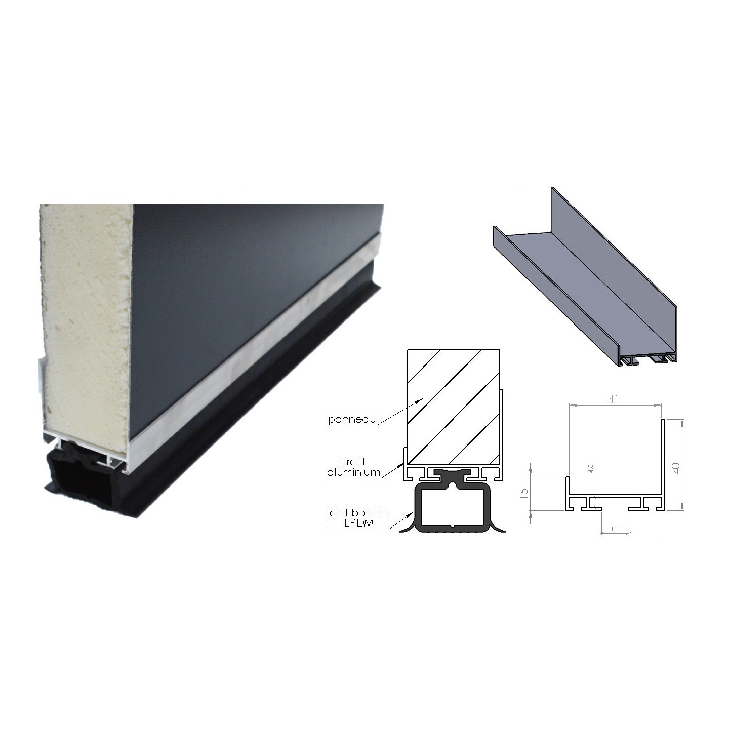 Profil Aluminium Support Joint Boudin EPDM