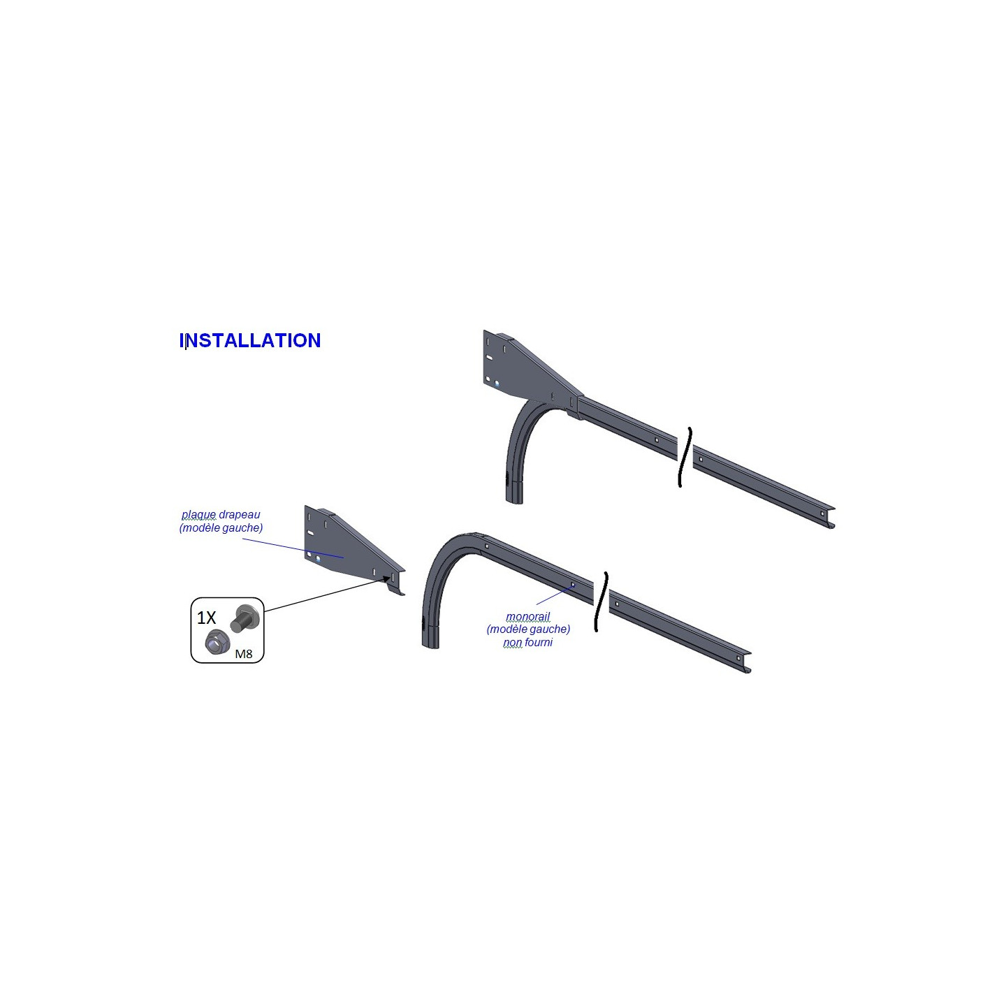 Plaque drapeau Pour monorail + visserie