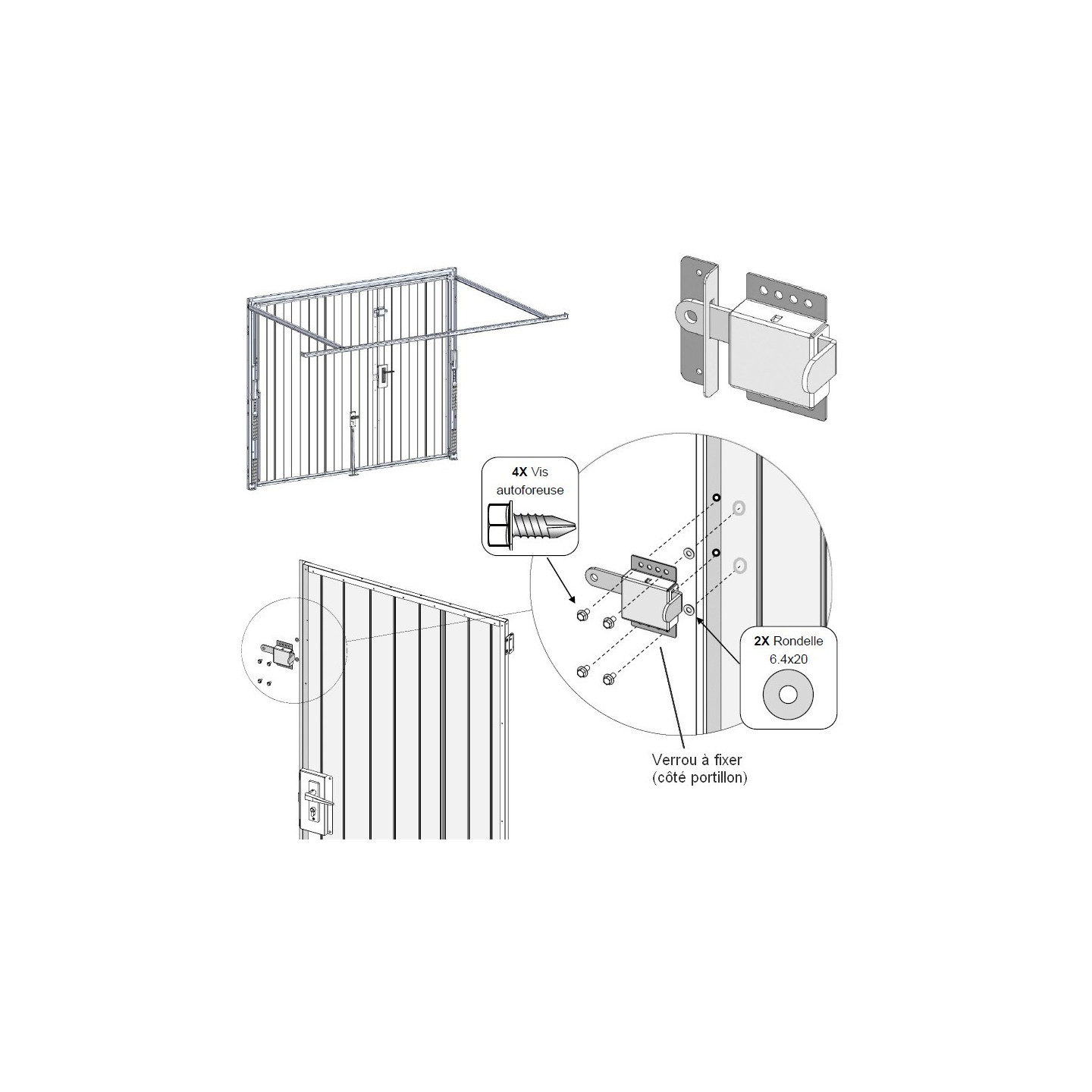 Verrou complémentaire carré avec gâche