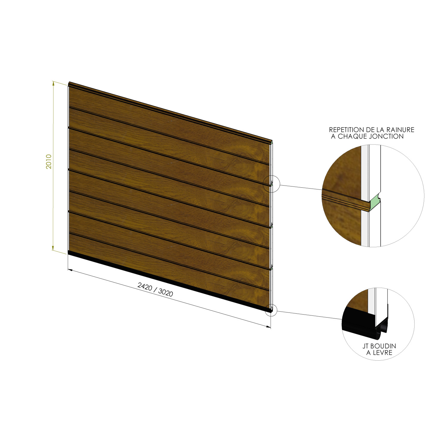 Lot de 4 panneaux lisse à rainure chêne doré pour remplacement complet du tablier + joint bas