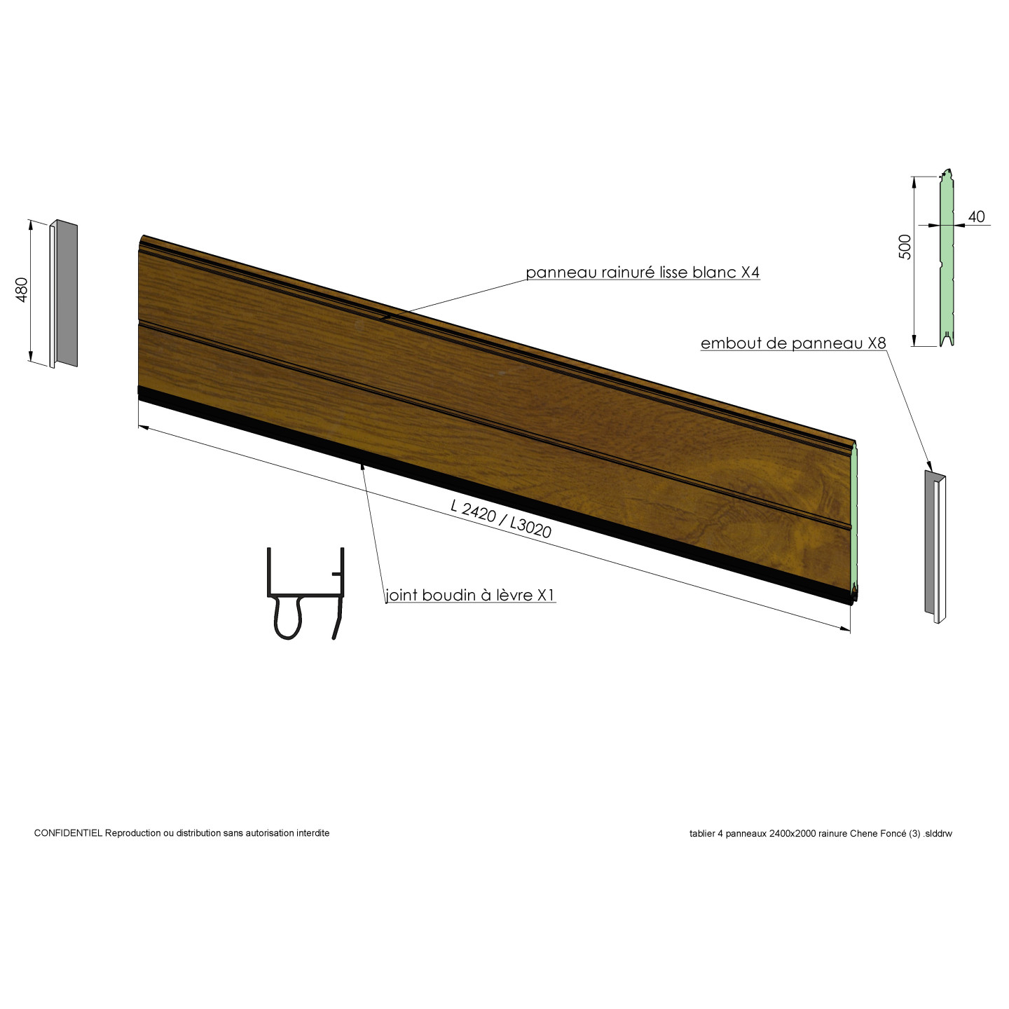 Lot de 4 panneaux lisse à rainure chêne doré pour remplacement complet du tablier + joint bas