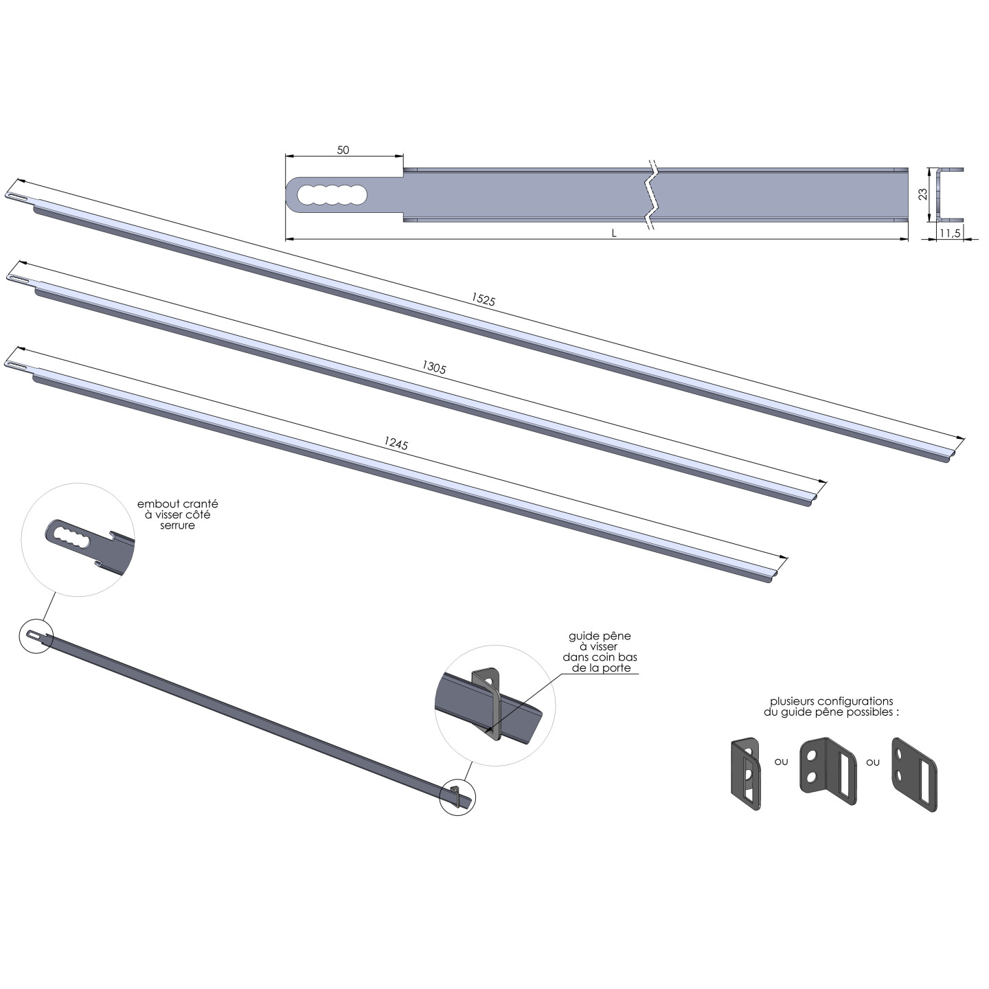 Pêne de serrure porte de garage manuelle (la paire)