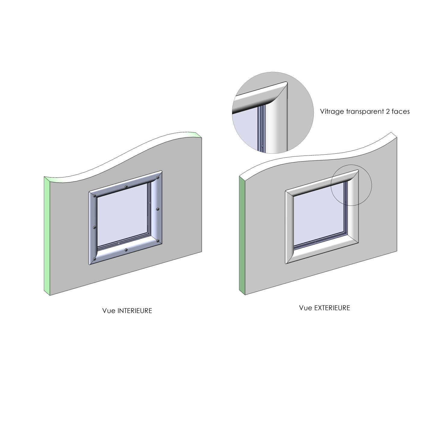 Hublot carré porte isolée 40mm Transparent Blanc