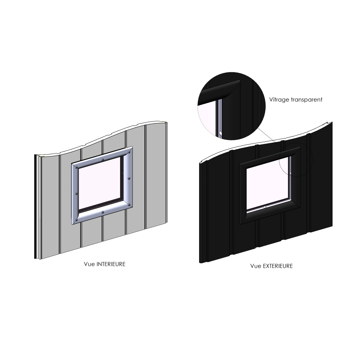 Hublot carré porte isolée 20mm Transparent Gris 7016