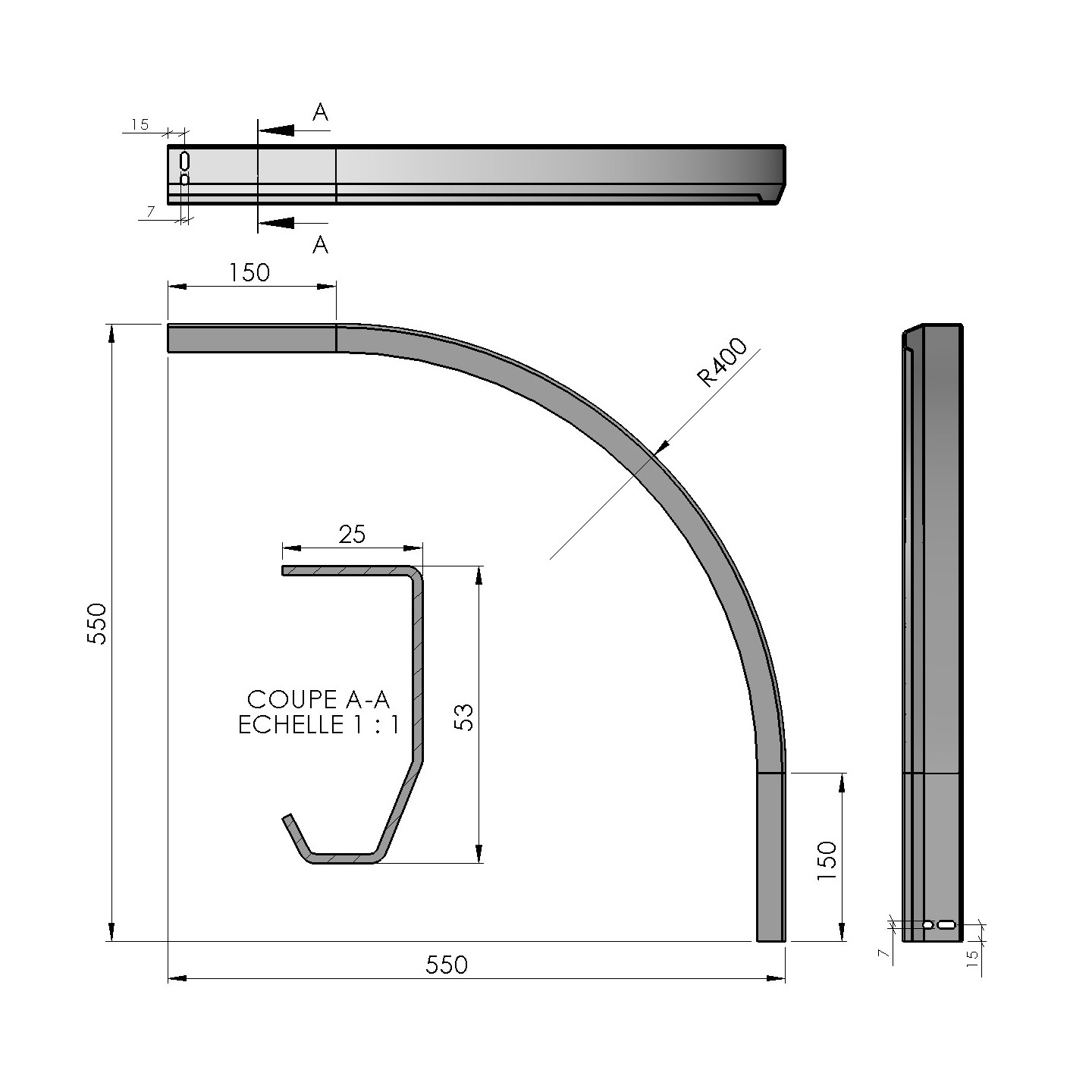 Rail cintré pour porte à déplacement latéral