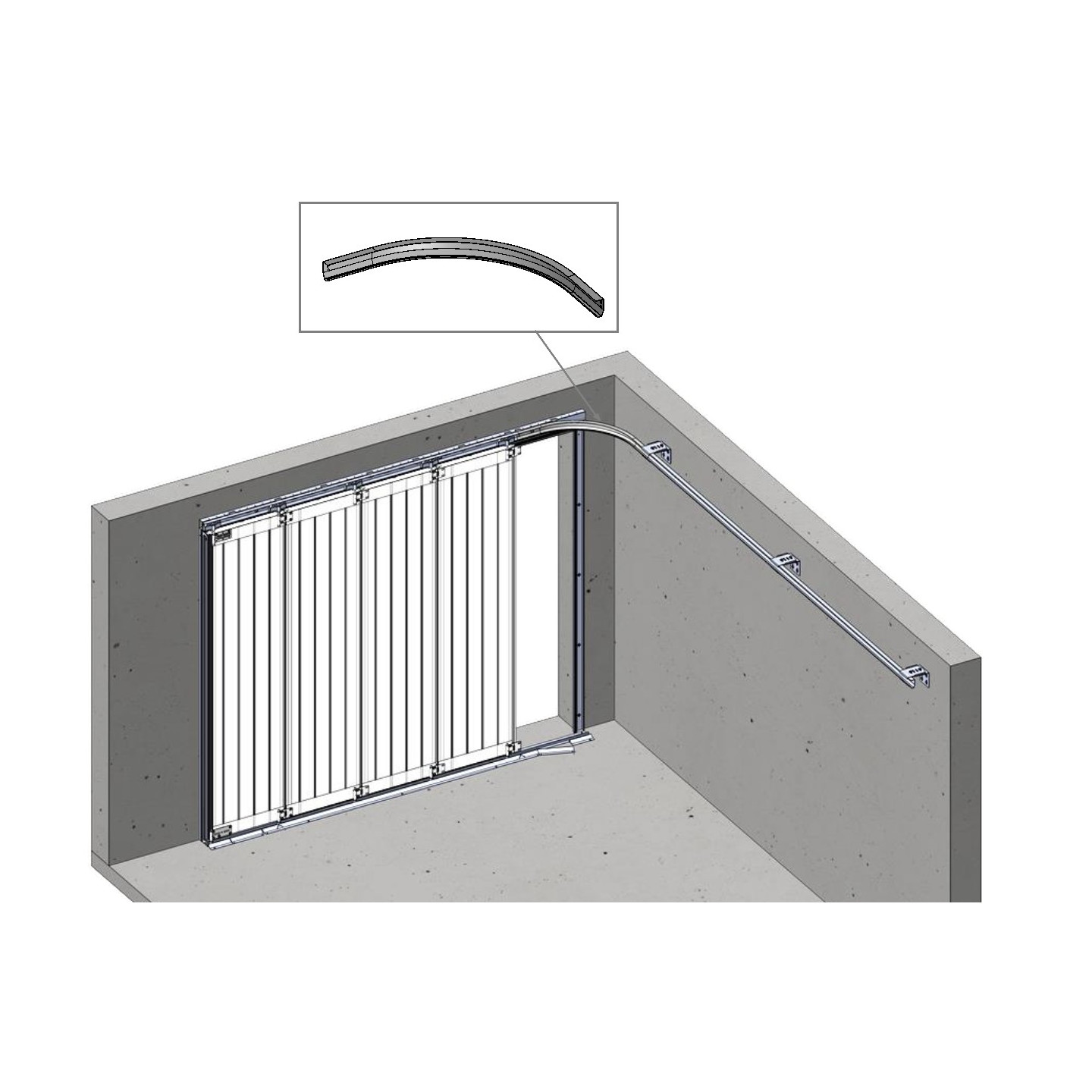 Rail cintré pour porte à déplacement latéral