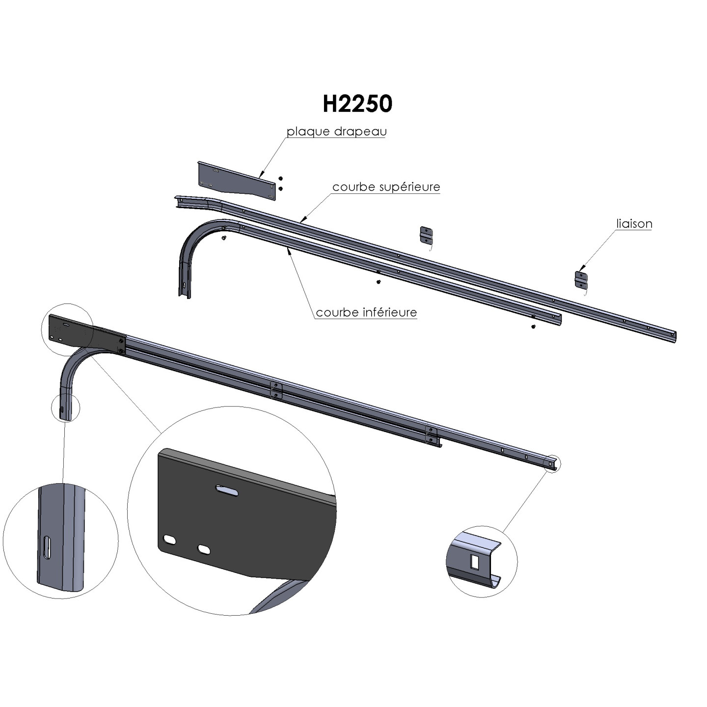 Doubles Rails Horizontaux Sectionnelle H2250