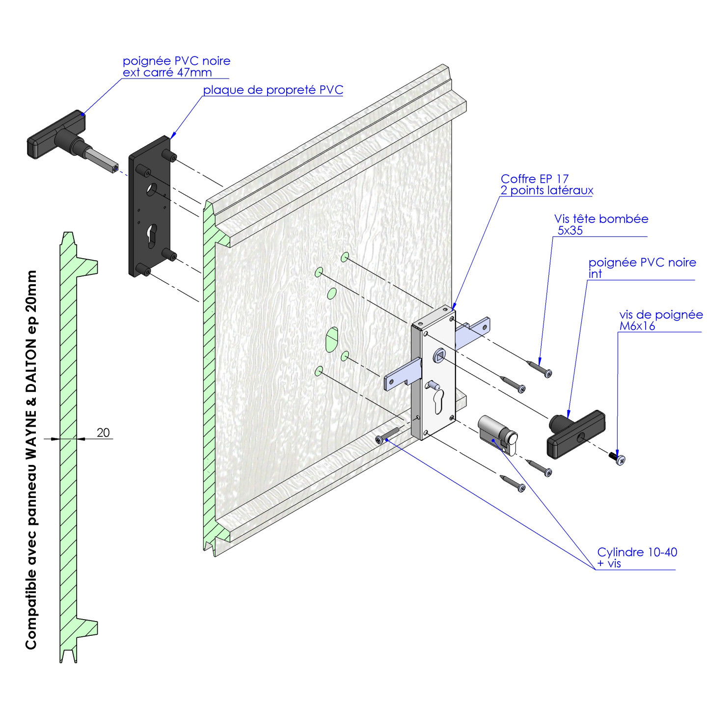 Kit serrure pour sectionnelle WAYNE DALTON iso20