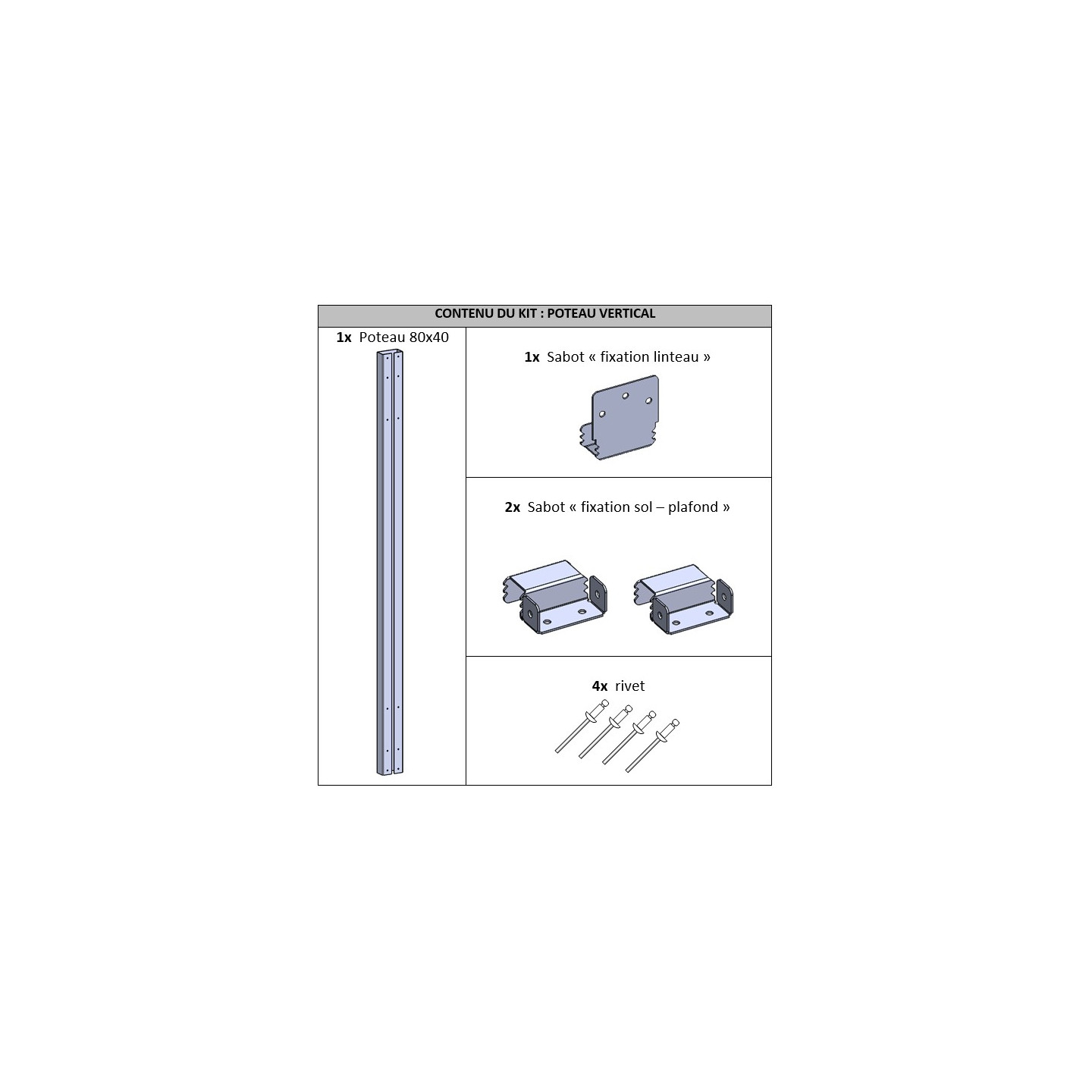 Poteau précadre acier 80x40