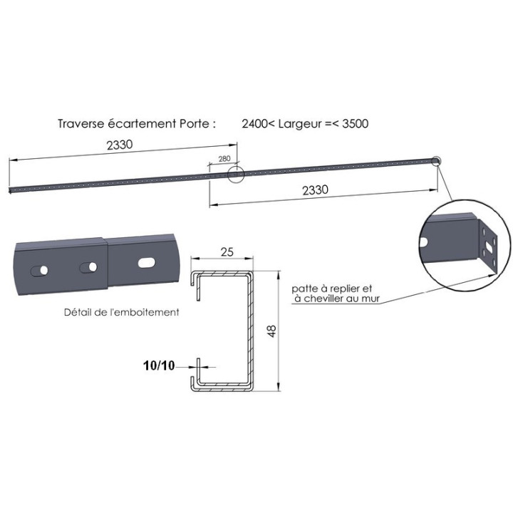 Crossbar Telescopic spacer 2x2,40 (wide door)